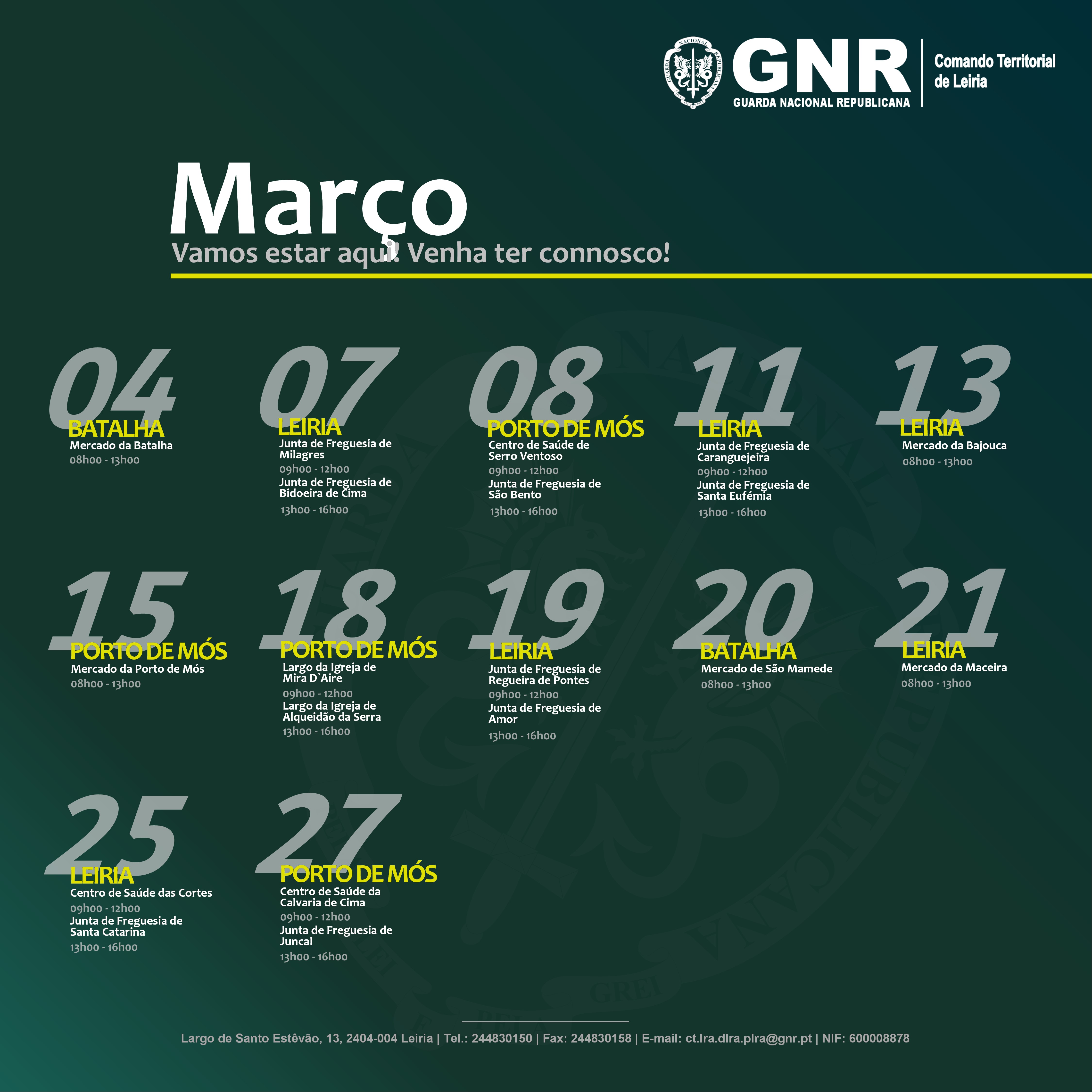 Imagem GNR Leiria | Plano Integrado de Policiamento, Prevenção e Segurança (PIPPS) - Concelho de Leiria, Batalha e Porto de Mós - mês de MARÇO