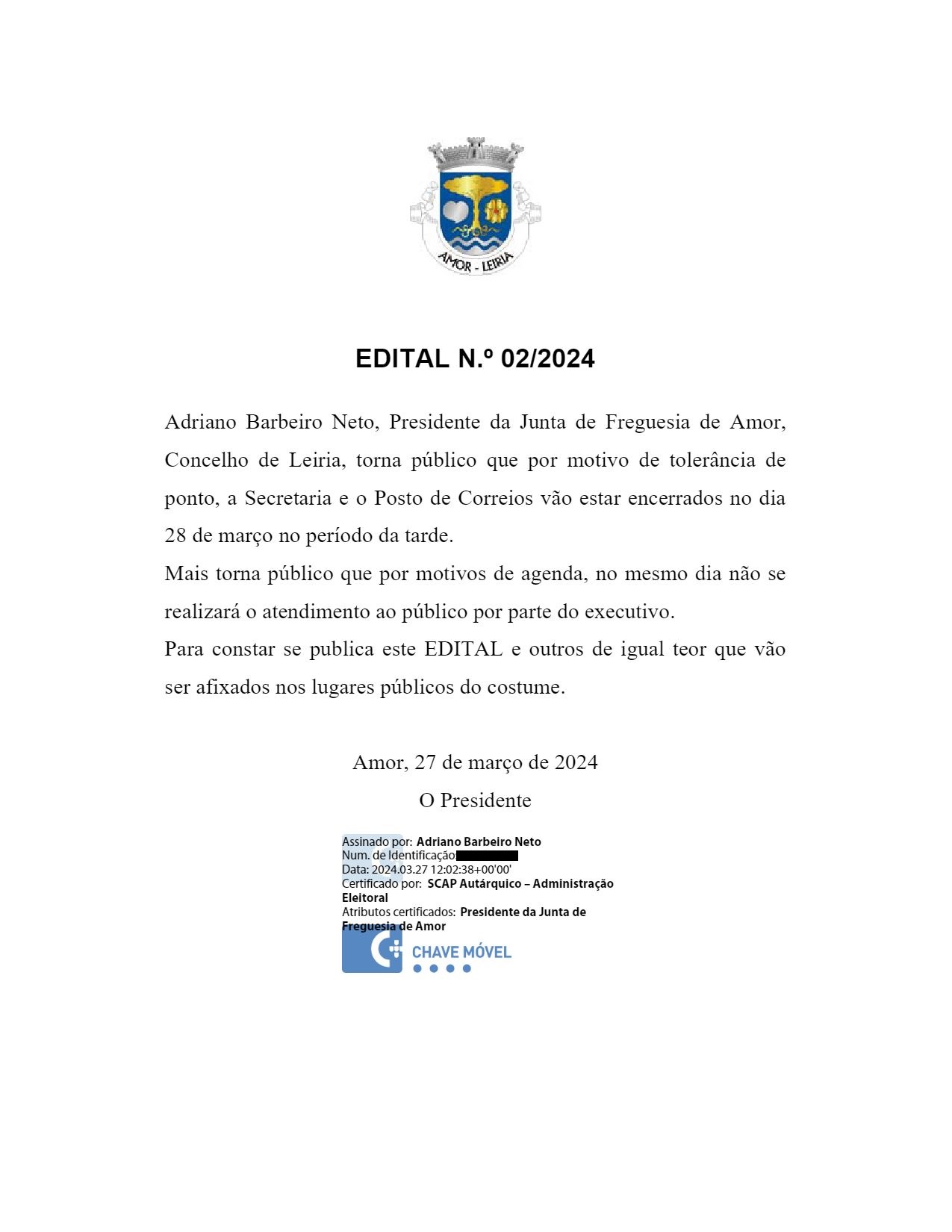 Imagem Edital de alteração ao expediente 28/03/2024