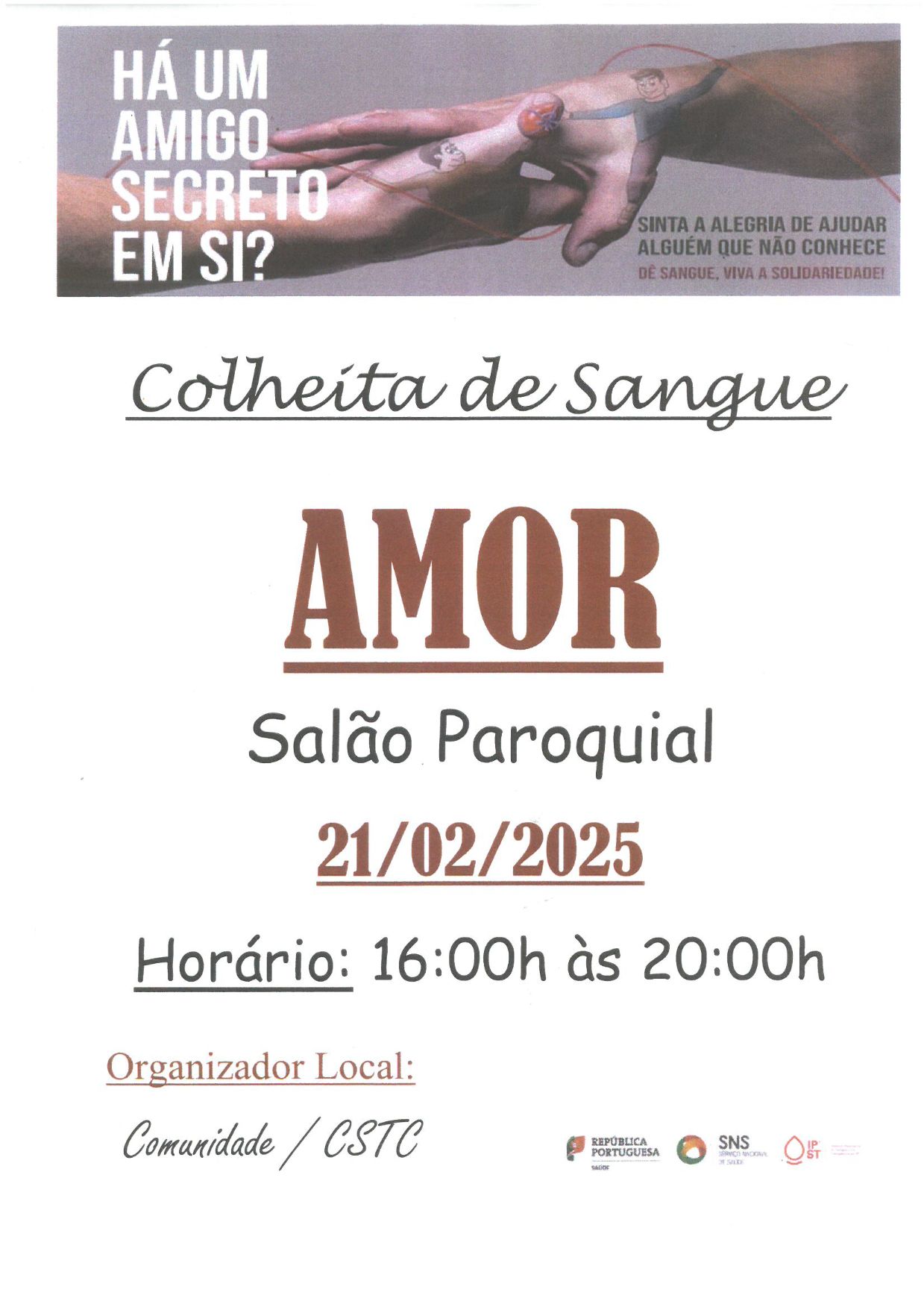 Imagem Colheita de Sangue em Amor | Salão Paroquial 21 fevereiro das 16h às 20h