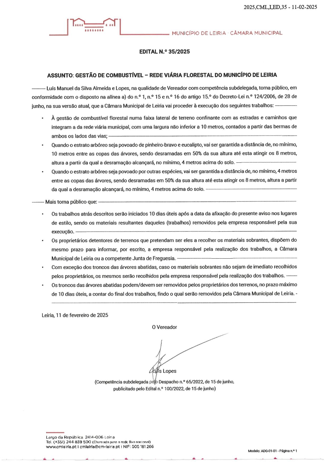 Imagem EDITAL n.º 35/2025 - Gestão de combustível - Rede viária florestal do Município de Leiria