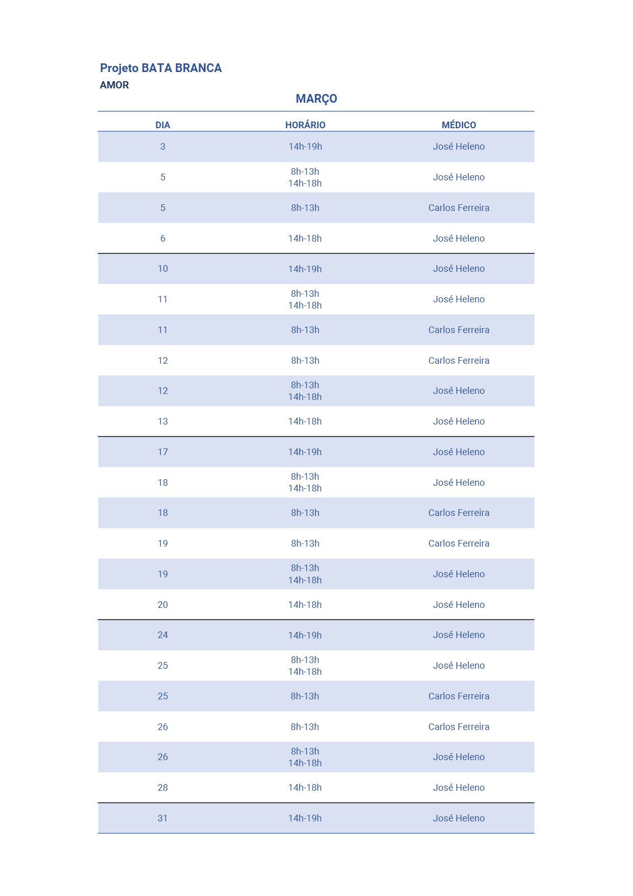 Imagem Projeto Bata Branca | Agenda do mês de março 2024