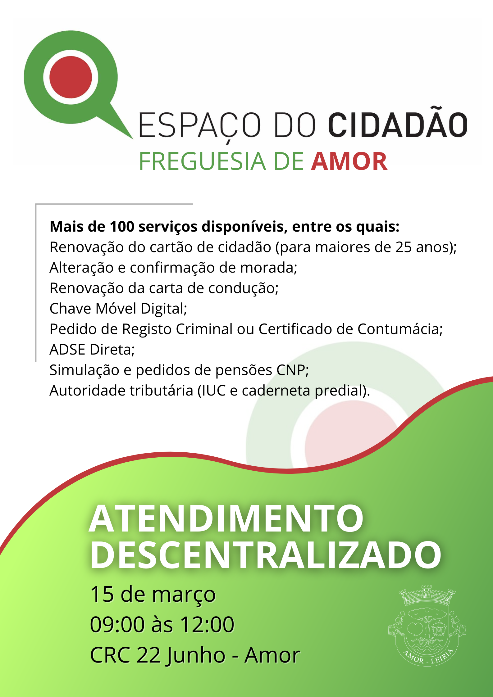 Imagem Atendimento Espaço Cidadão | 15/03/2025 das 09h00 às 12h00 | CRC 22 Junho - Amor