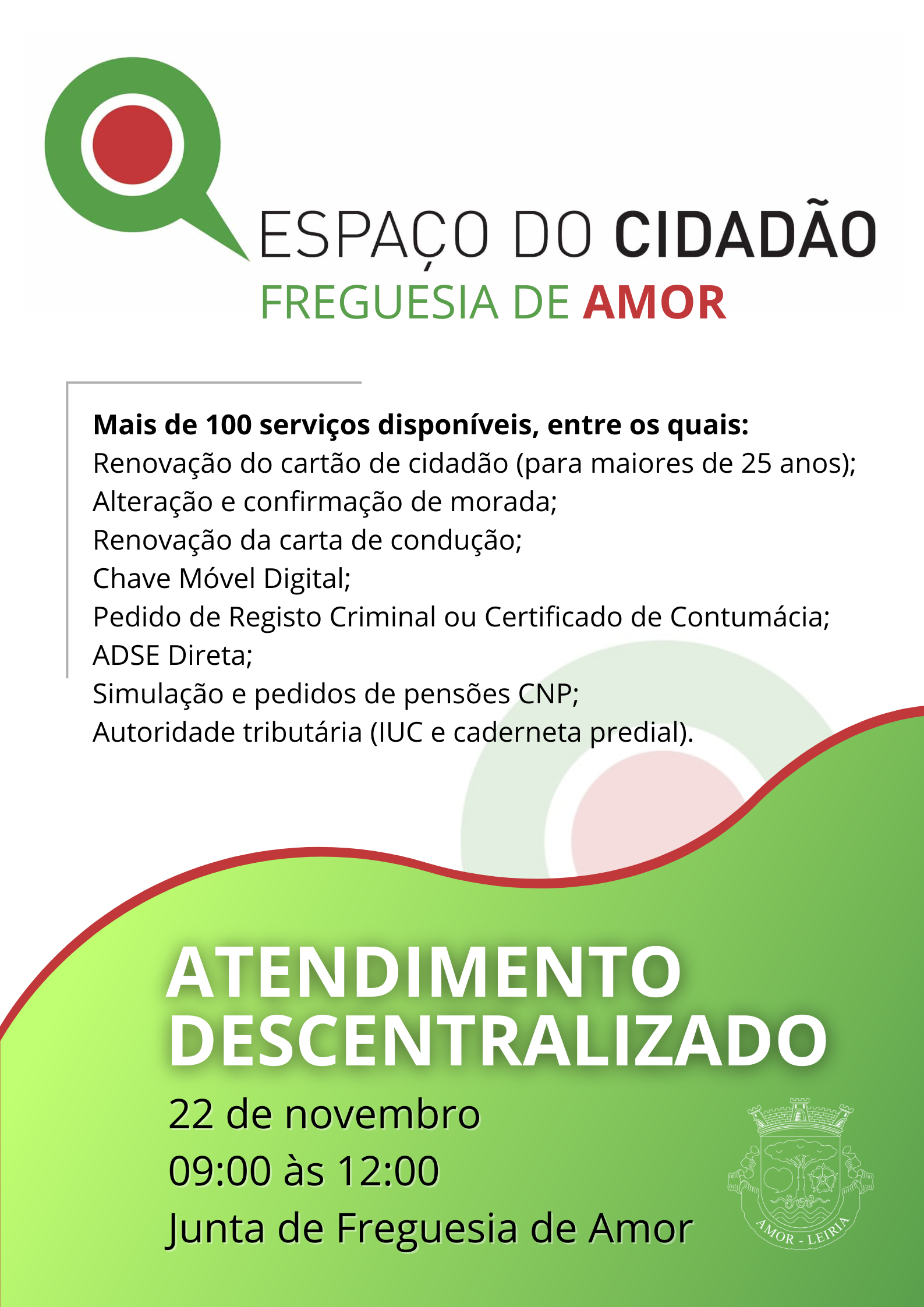 Imagem Atendimento Espaço Cidadão | 22/11/2025 das 09h00 às 12h00 | Junta de Freguesia