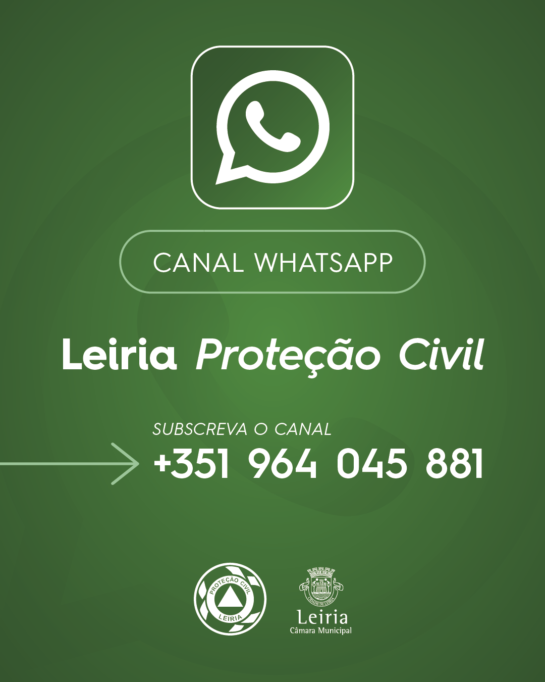 Notícia Subscreva o canal Whatsapp da Proteção Civil Leiria